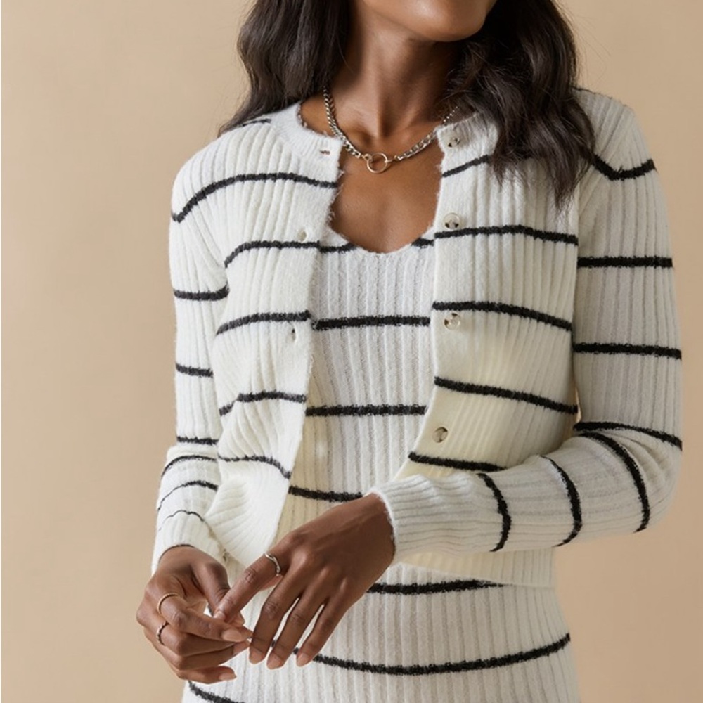 Nella Stripped Button Down‎ Cardigan Top - Francesca's - NWT - White